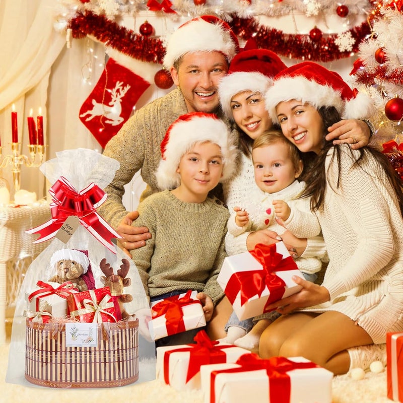 SelfTek 3 Pack Baskets for Gifts Empty, Woven Bamboo G-ift Basket Kit with Wrap Bags, Gift Card, Raffia and Pull Bows, Gifts Baskets for Birthday, Wedding, Christmas 30 x 20 x 15 cm - Image 5